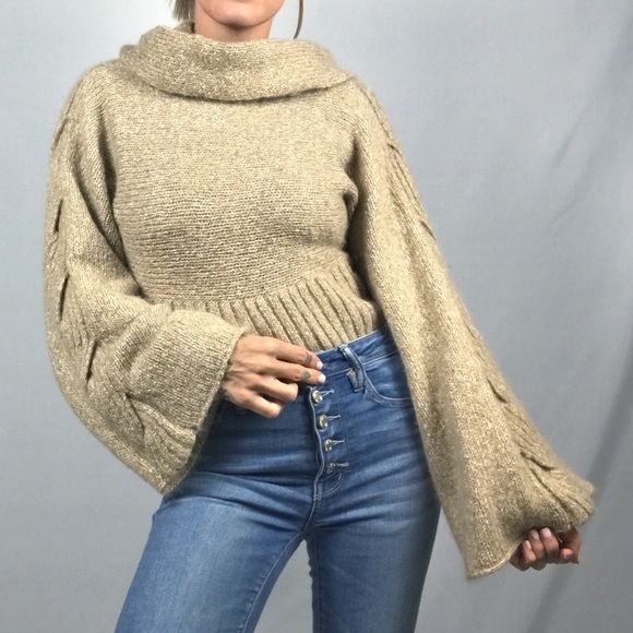 Renee C. Cowl Neck Cable Knit oversized bell sleeve sweater - Picture 2 of 11